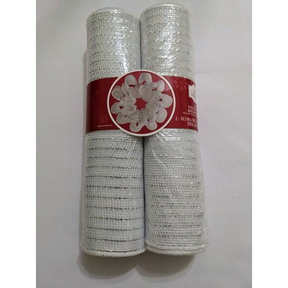 Holiday Time 36 Ft Decorative Mesh Fabric White Silver 2 Rolls 10.5in X 18ft - Picture 2 of 3